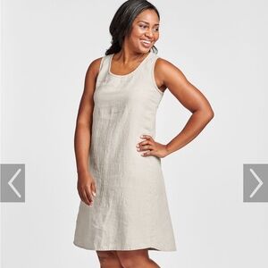 Flax 100% Linen Shift Dress - Sleeveless Cream Midi